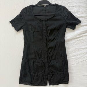 Black Button-Up embroidered short-sleeve lace shirt